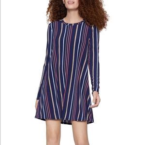 NWT BCBG Long Sleeve A-Line Navy Stripe Dress Size Small